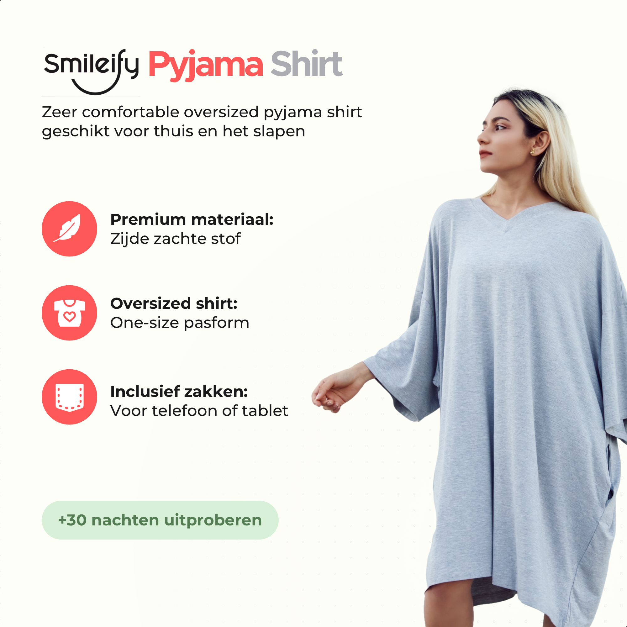 Smileify™ Premium Pyjama Slaapshirt - Grijs