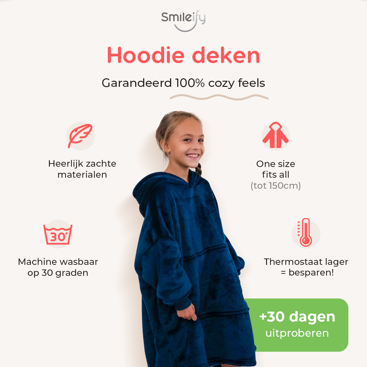 Smileify™ Hoodie Deken - Blauw - Kids