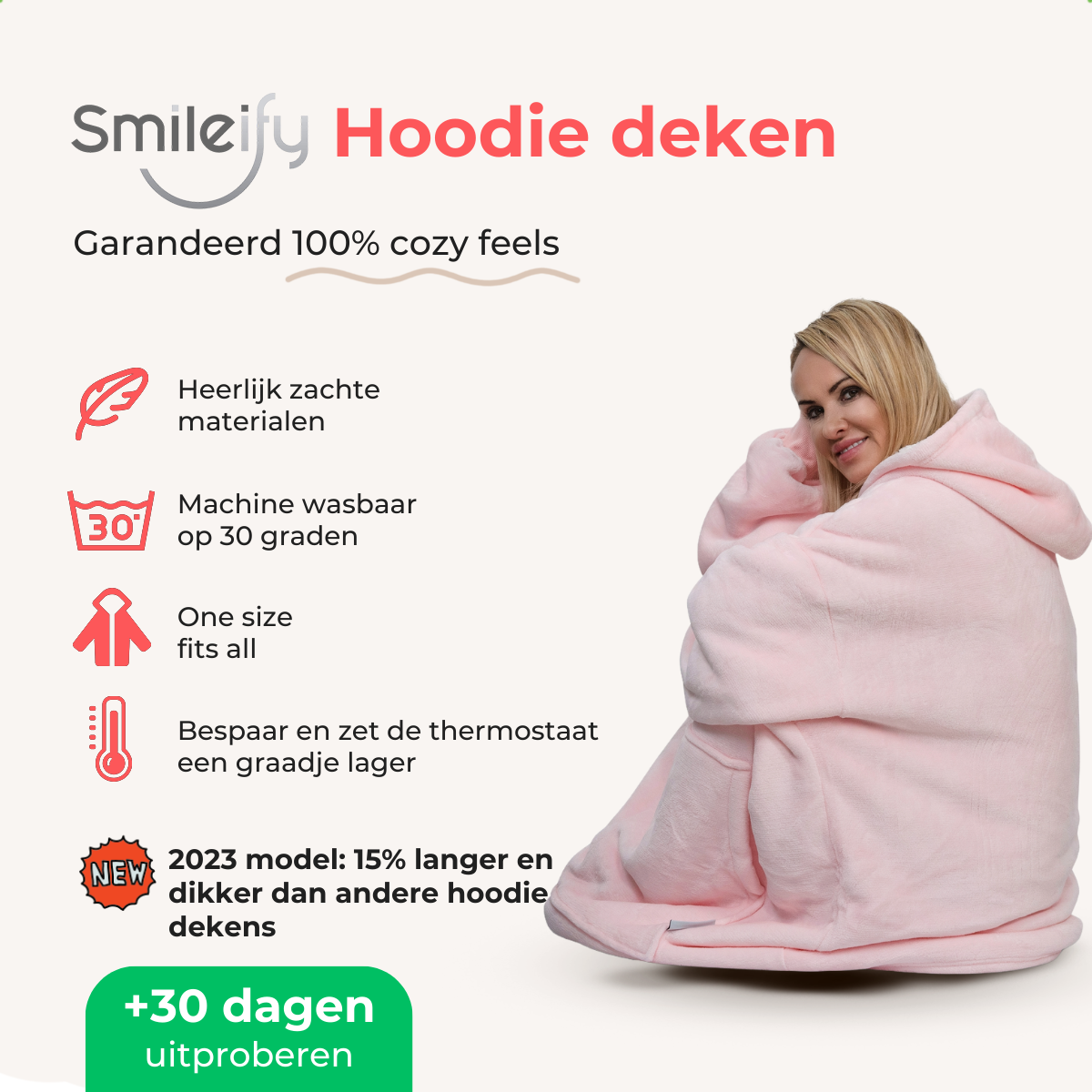 Smileify™ Hoodie Deken - Licht Roze - Pro Max