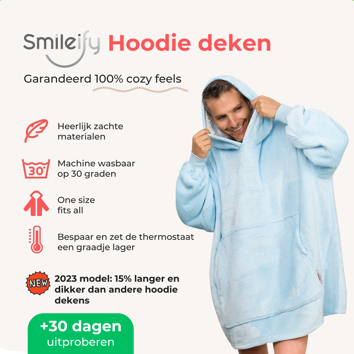 Smileify™ Hoodie Deken - Licht Blauw - Pro Max